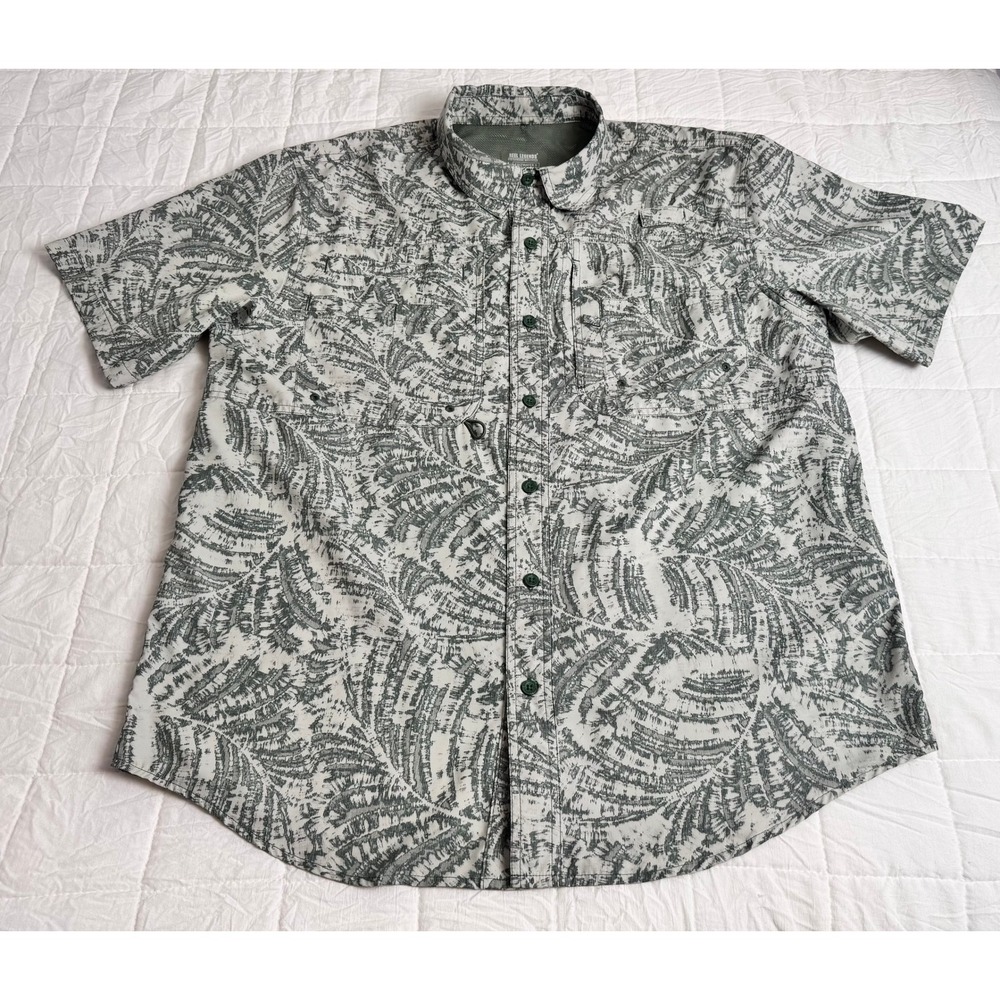 Reel Legends Mens L Saltwater II Fishing Shirt Green Palm Large‎ Performance S/S